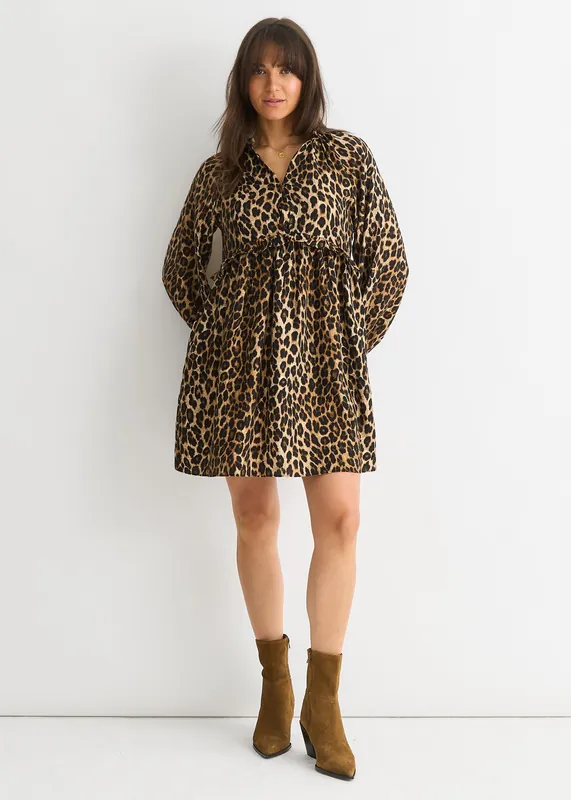 Brown Animal Smock Mini Dress - Gini London