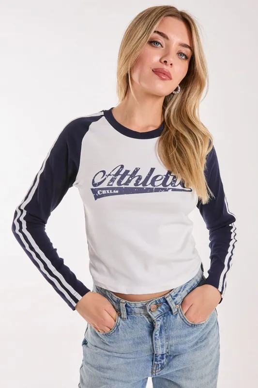 Long Sleeve Contrast Crew Top - Pink Vanilla