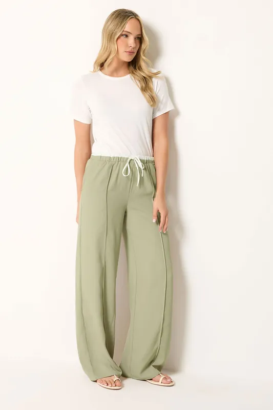 Tall Contrast Waist Wide Leg Trousers - Long Tall Sally