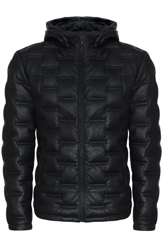 Hooded Puffer Quilted Bomber Leather Jacket - Belem