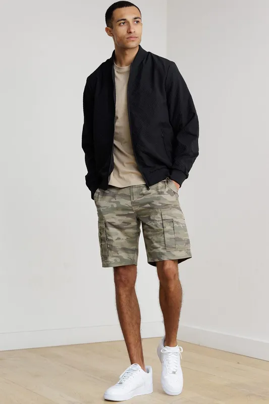 Washed Cotton Twill Cargo Shorts with Camo Print - Tokyo Laundry