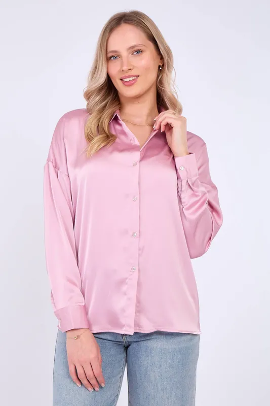 Pink Brushed Satin Oversized Shirt - Love Sunshine