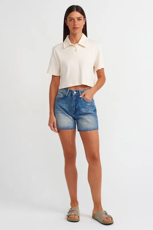 High-Waist Denim Shorts With Button Closure