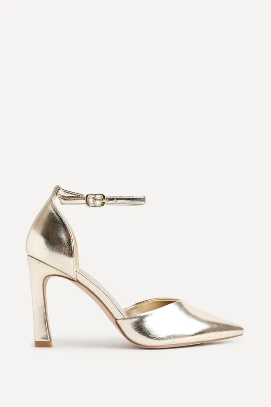 Moira Gold Faux Leather V Cut Court Heel - Linzi