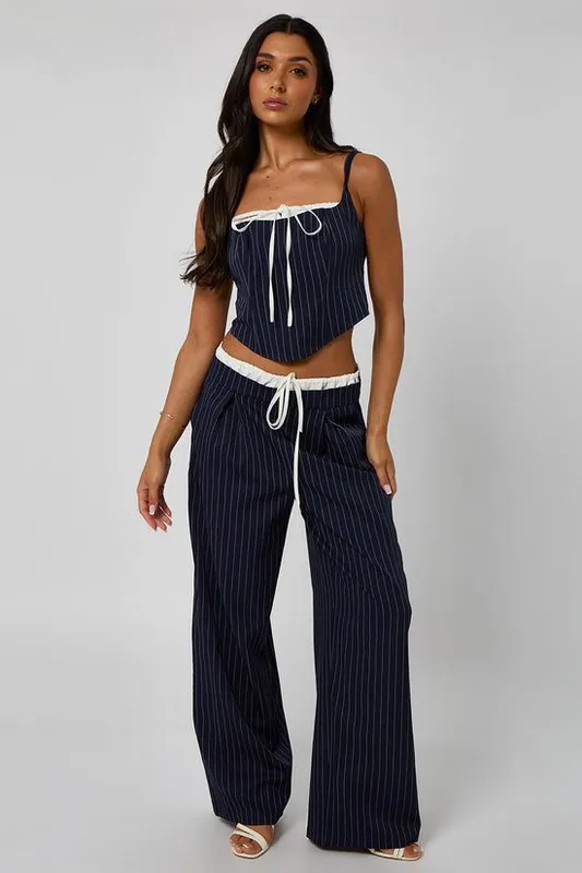 Pinstripe Double Waistband Low Rise Trouser - Urban Bliss