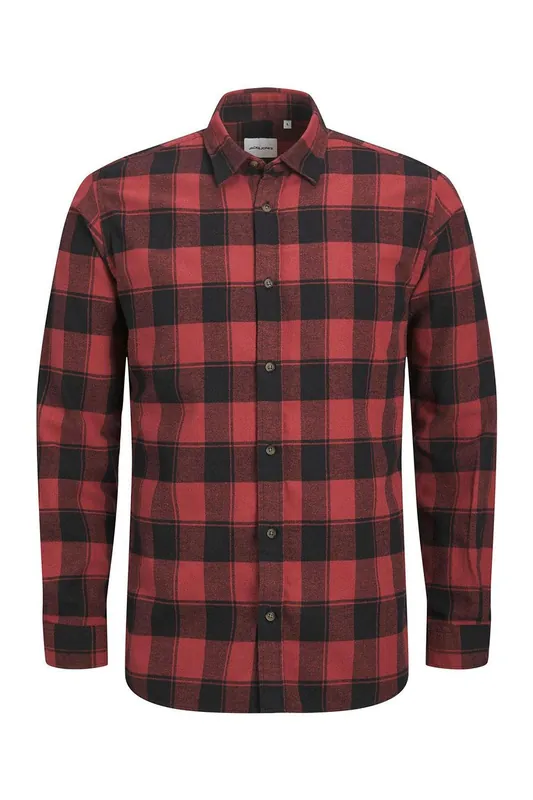 Men's Slim Fit Checked Shirt Long Sleeve Comfortable Brick Red - Jack & Jones