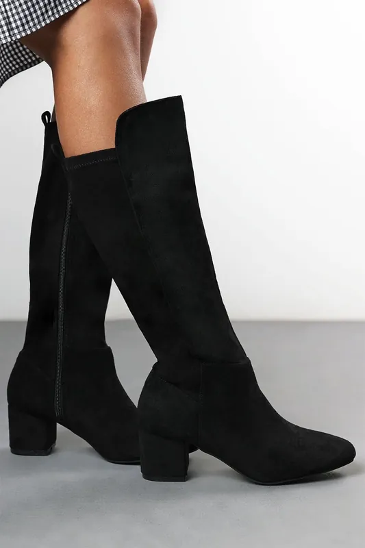 Yvonne' Faux Suede Knee High Boots with Mid Block Heel - Where's That From