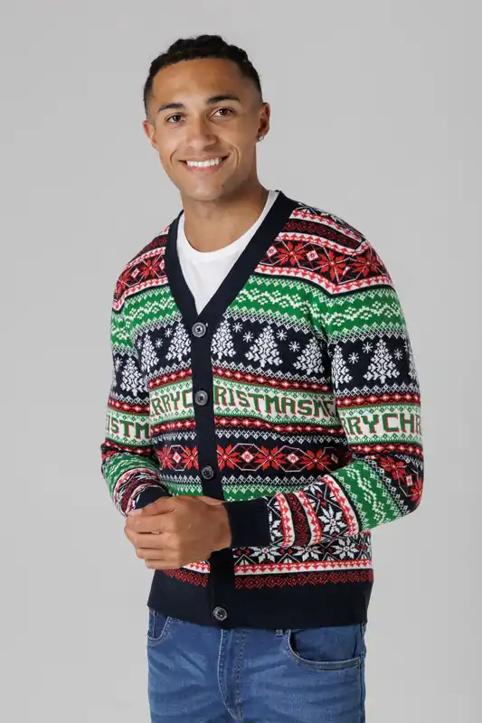 Festive Jacquard V-Neck Cardigan