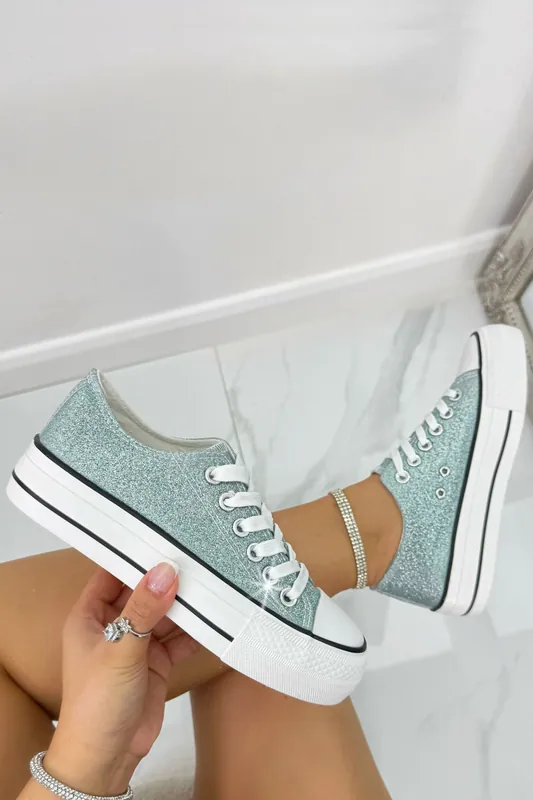 Sparkly Glitter Canvas Trainers - Love Lemonade