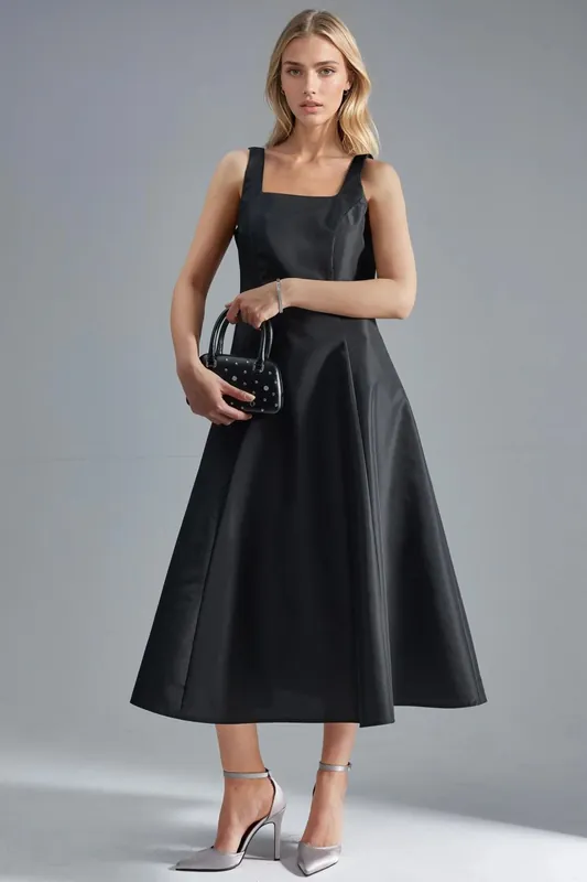 Square Collar A-Line Midi Dress