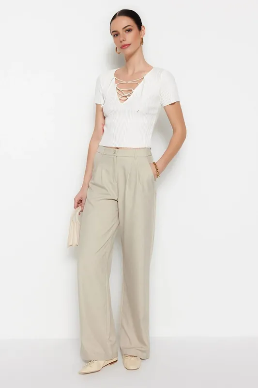 Pleated Wide Leg Tailored Trousers - WOVCOR