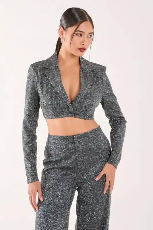 Glitter Cropped Blazer - Pink Vanilla
