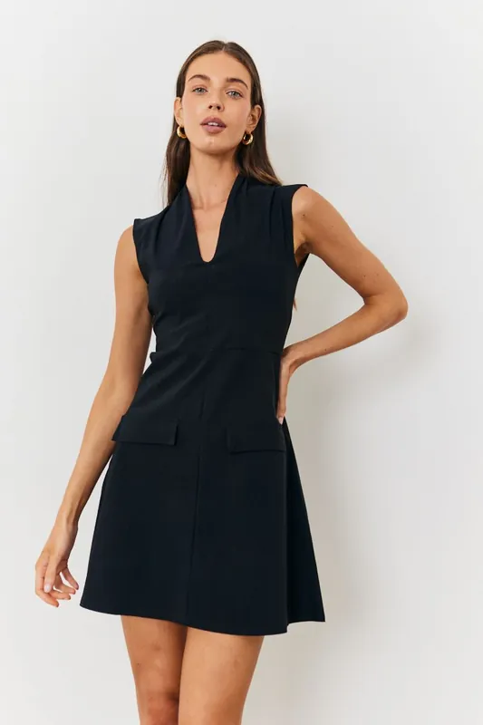 Black Structured Plunge Front Sleeveless Mini Dress - In The Style