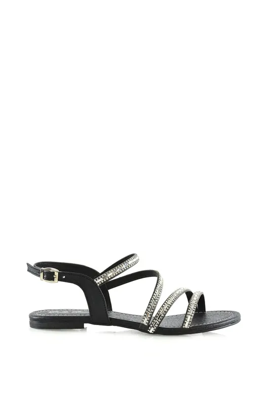 Mercedes' Strappy Mirror Diamante Flat Sandals - XY London
