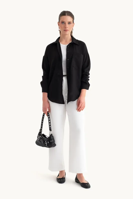 Linen Oversized Shirt with a Pocket - Hiccup
