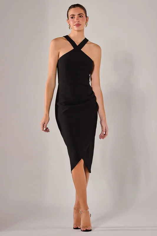 Cross Over Halter Neck Midi Dress - Jolie Moi