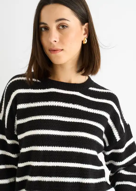 Black Stripe Chunky Knit Oversized Jumper - Gini London