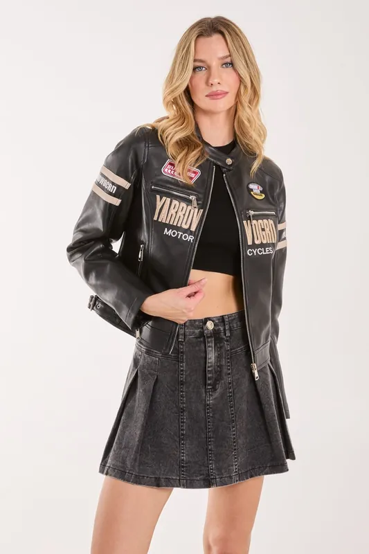 Patch Mix Motocross Biker Jacket - Pink Vanilla