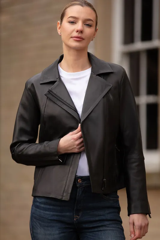 Real Leather Biker Jacket with Hidden Zips - Ashwood Leather