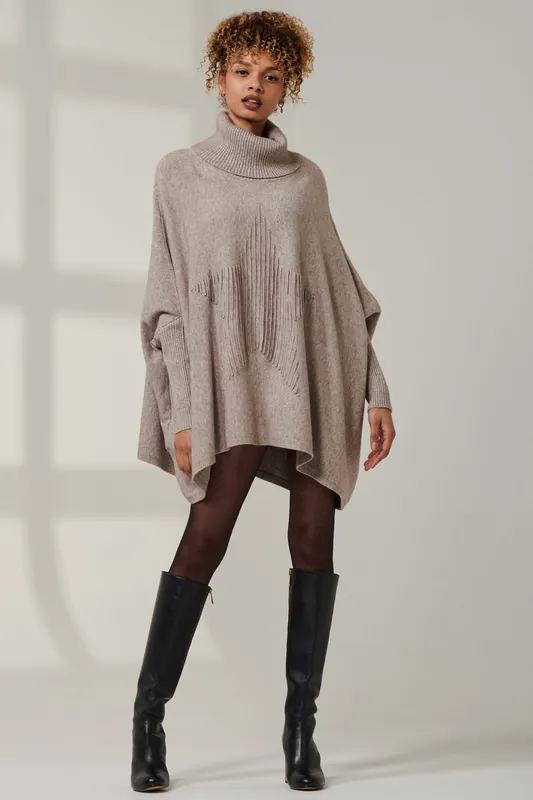 Star Front Roll Neck Knit Jumper - Jolie Moi