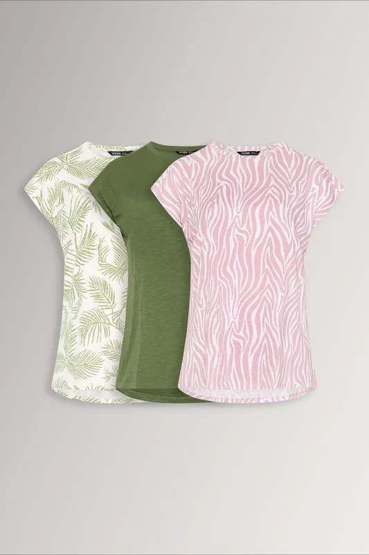3 Pack Palm Leaf & Zebra T-Shirts