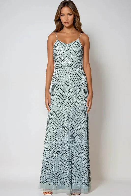 Blue Cami Embellished Maxi Dress - Aftershock London