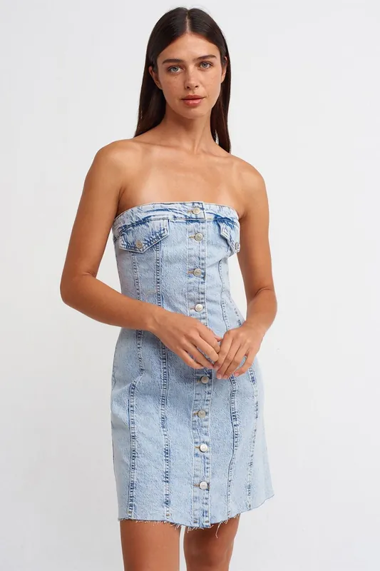 Strapless Mini Denim Dress - Dilvin