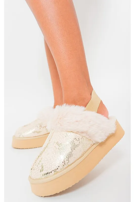 Noelle Sequin Faux Fur-cuff Back Strap Boots
