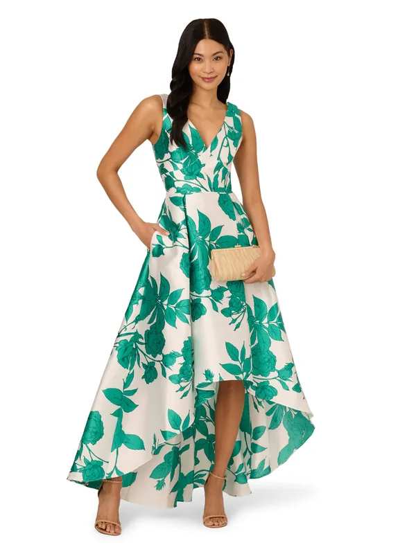High Low Print Mikado Dress - Adrianna Papell
