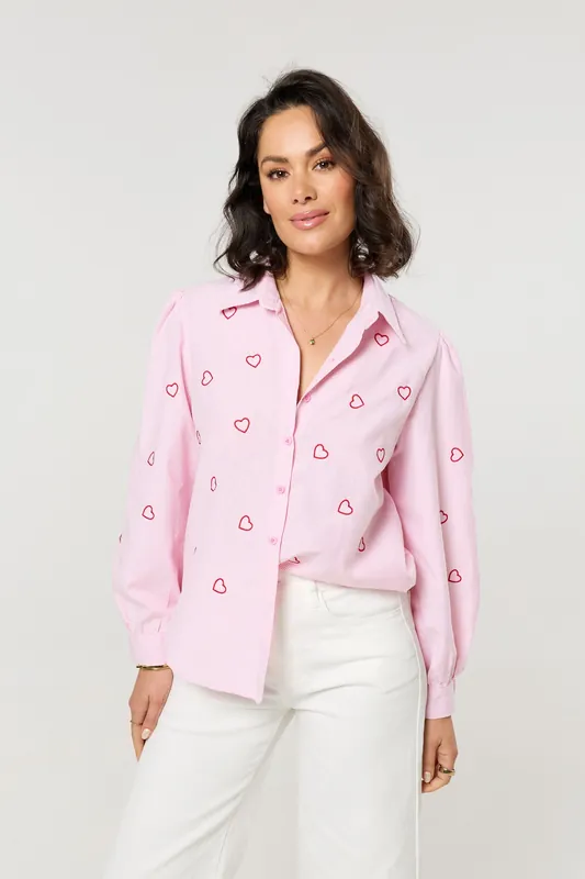 Pink Heart Embroidered Stripe Shirt - Liquorish