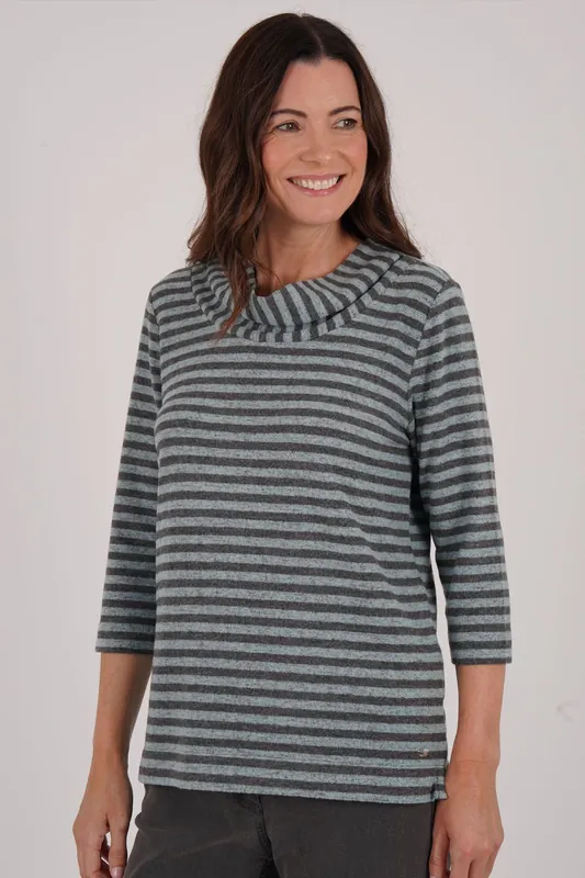 Yarn Dye Stripe Drape Cowl Neck Top - Tigi