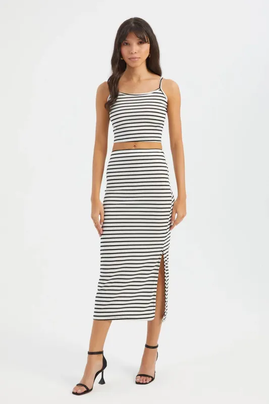 Striped Sleeveless Crop Top & Maxi Skirt with Side Slit - Hiccup