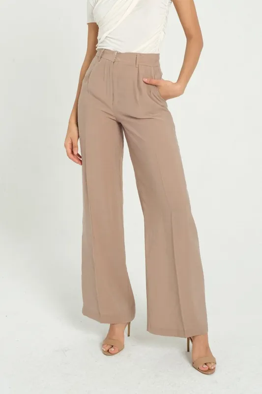 High Waist Pleated Wide Leg Trousers - Hiccup