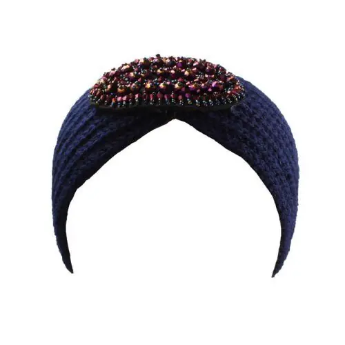 Knit Headband With Purple Jewel - SVNX