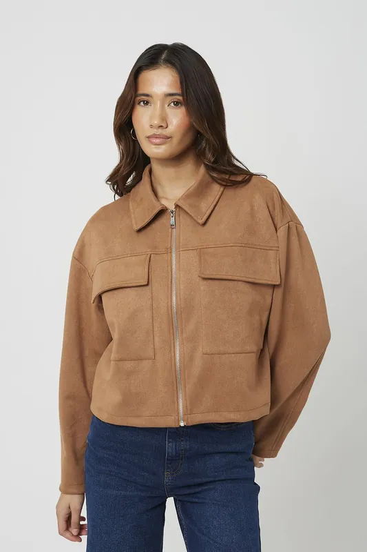 Faux Suede Patch Pocket Jacket - Brave Soul