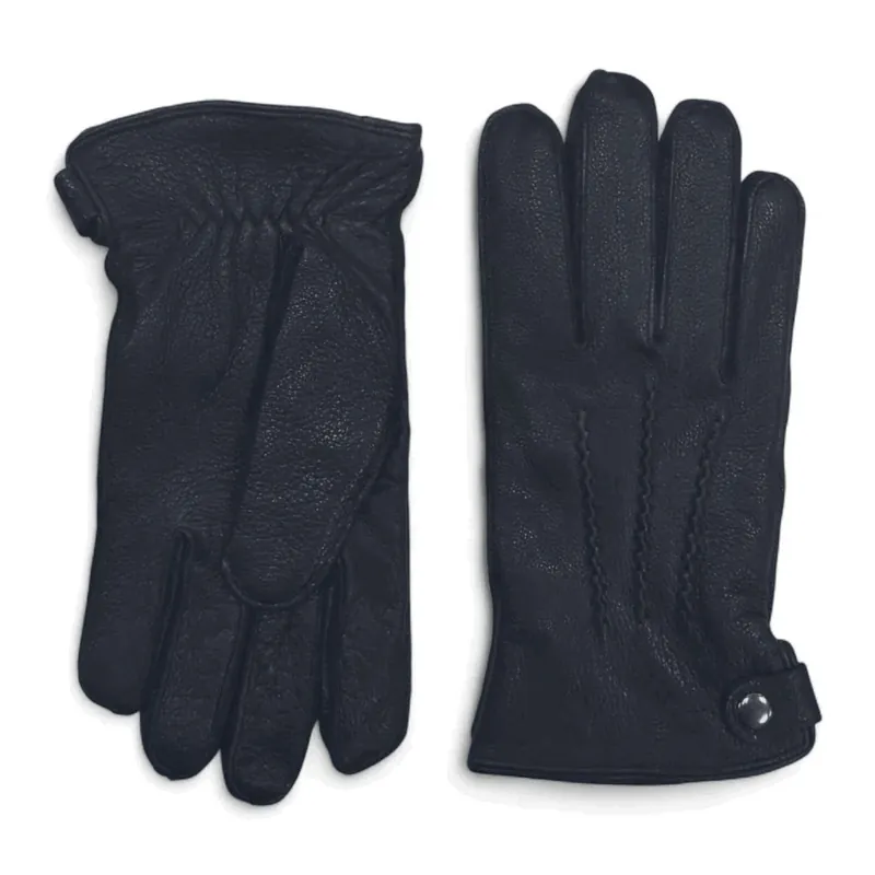 Leather Gloves Winter Wool Lined Snap Button Closure - TruClothing