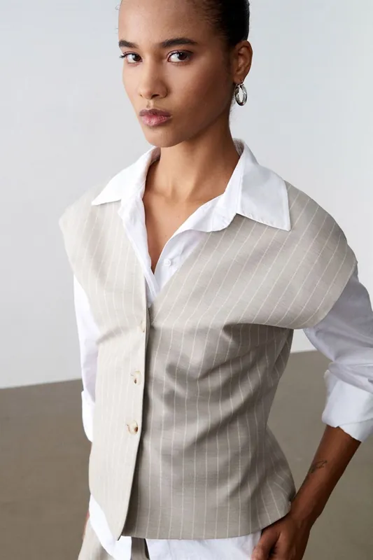 Striped V-neck Woven Waistcoat