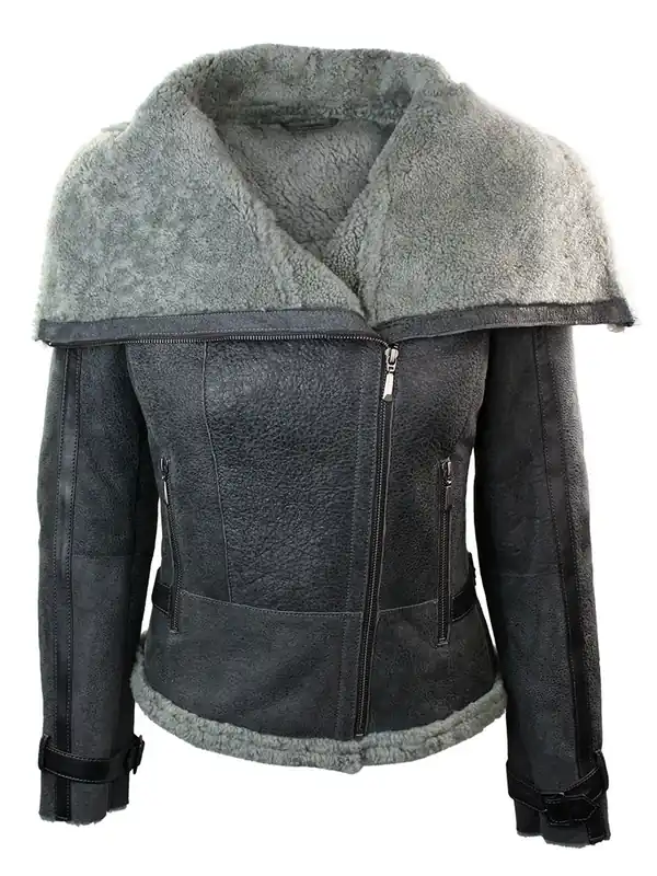 Short Biker Shearling Sheepskin Jacket - TruClothing