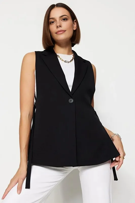Oversized Tailored Waistcoat with Side Tie Detail - WOVCOR