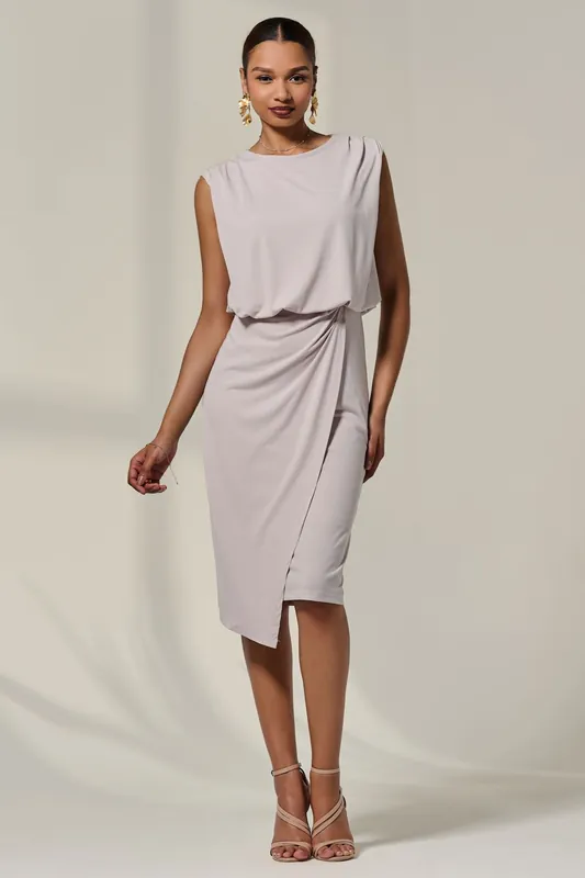 Jersey Draped Wrap Skirt Midi Dress - Jolie Moi