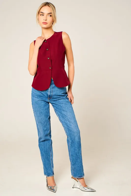 Tailored Fitted Button Front Waistcoat - Femme Luxe