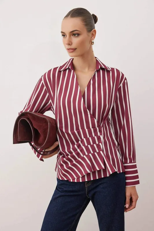 Striped Shirt with Pleated Detail - WOVCOR