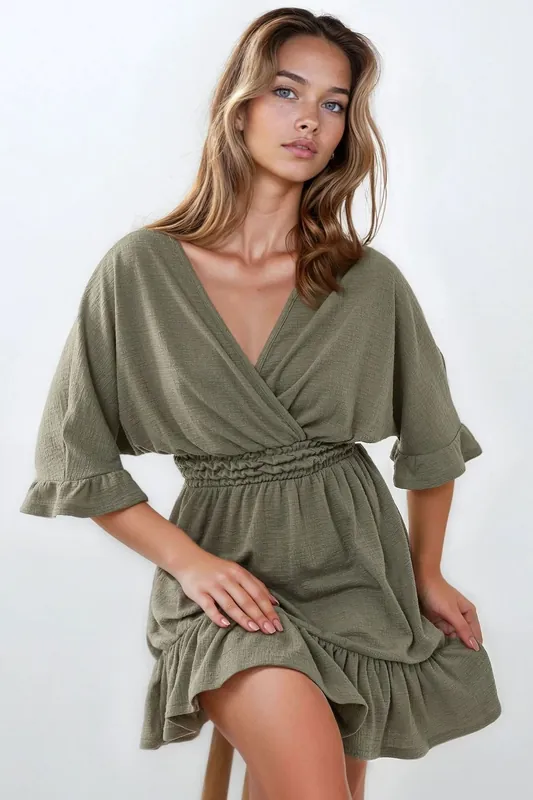 Textured V-Neck Mini Dress