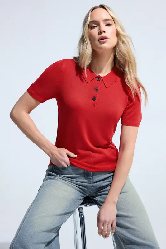 Tall Knitted Polo Top - Long Tall Sally