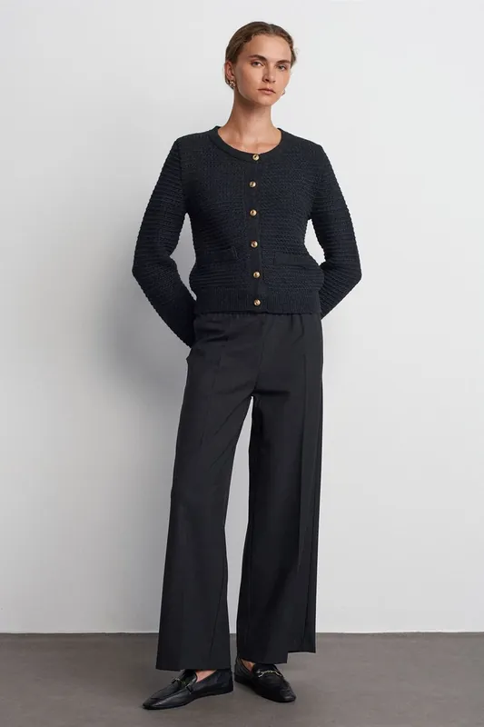 Wide-Leg Crepe Trousers With Drawstring Waist