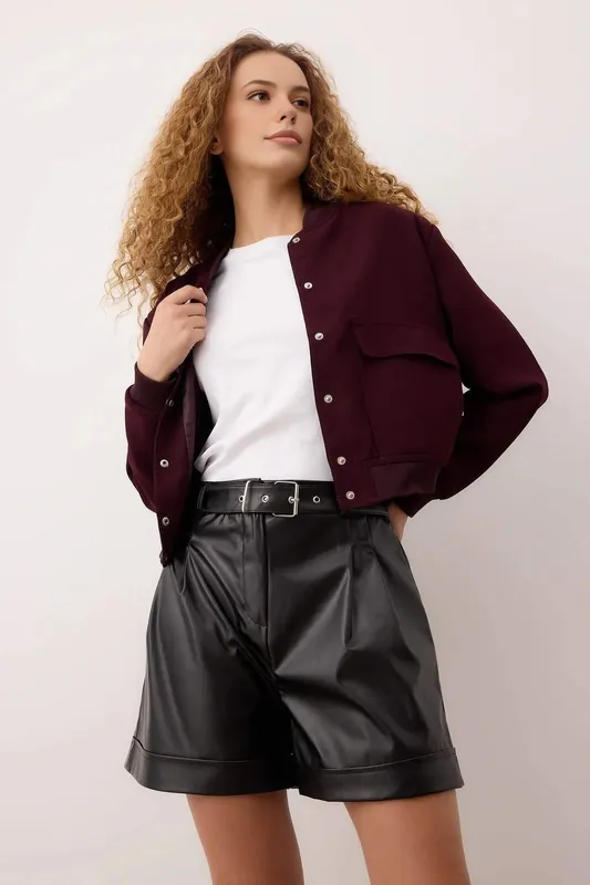 Faux Leather Tailored Shorts with Belt Detail - WOVCOR