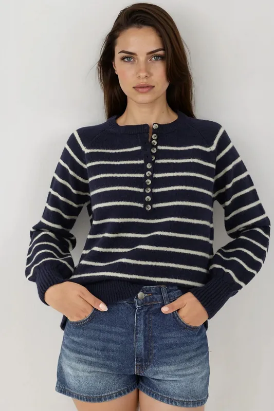 Striped Button Collar Sweater - Hiccup