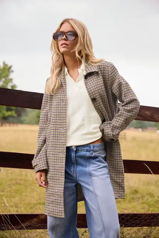 Petite Check Midi Coat - PixieGirl