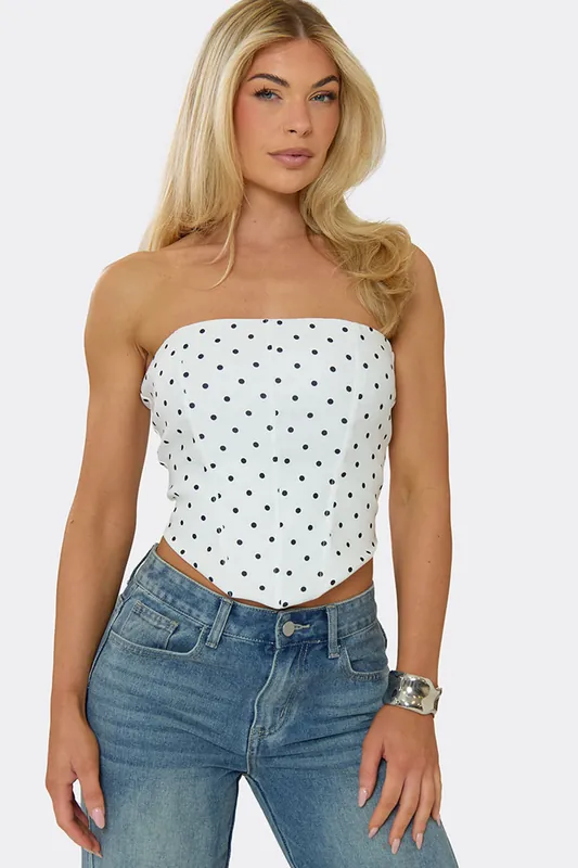 Sleeveless Bandeau Polka Dot Corset Top - EGO