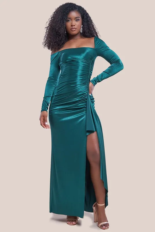 Slinky Satin One Shoulder Split Maxi Dress - Goddiva